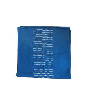 NWT Territory Navy Blue Embroidered Table Runner 70" Cotton White Wave Stitch